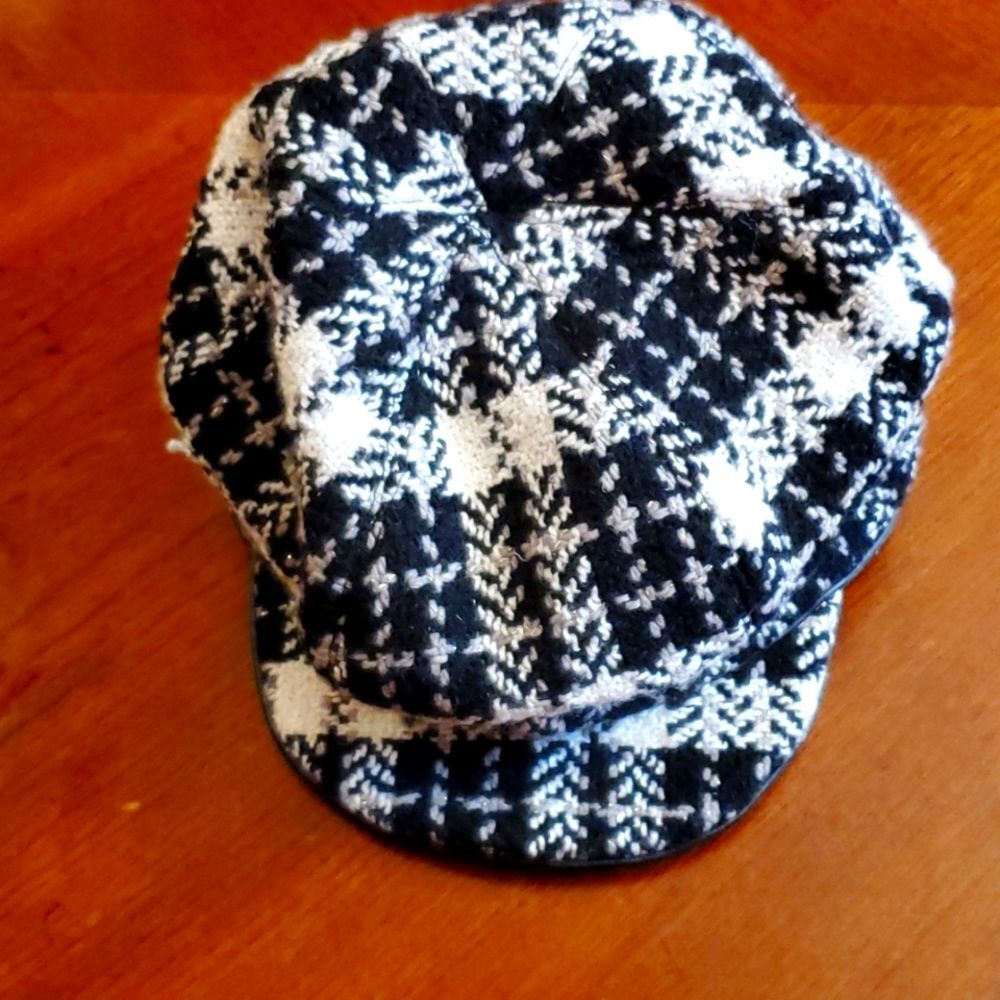 Banana Republic Newsboy Style Plaid Hat Black White Sz M/L